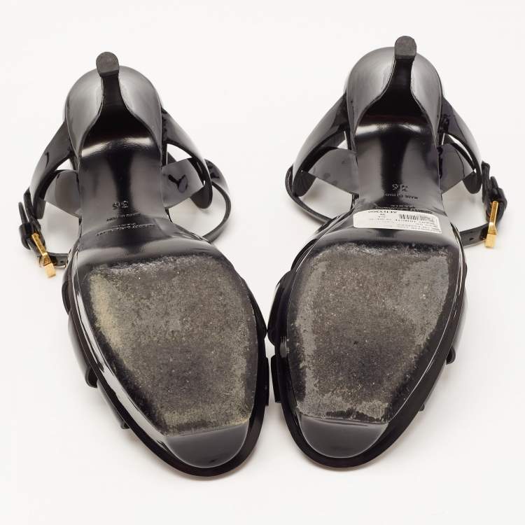 مملوكة مسبقًا Yves Saint Laurent Black Patent Tribute Ankle Strap Sandals Size 36