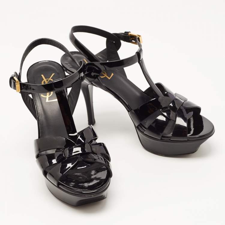 مملوكة مسبقًا Yves Saint Laurent Black Patent Tribute Ankle Strap Sandals Size 36