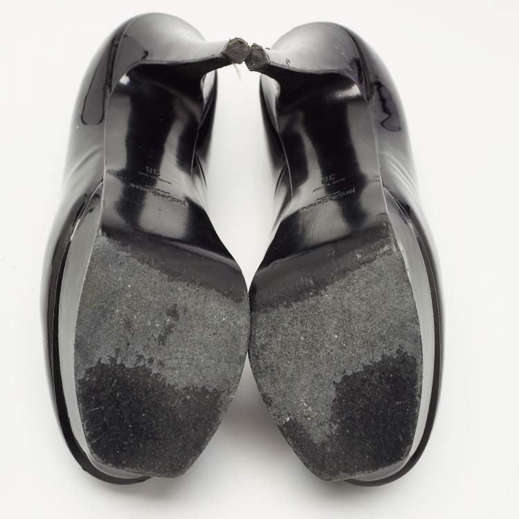 Pre Owned Yves Saint Laurent Black Patent Leather Platform Pumps Size 38