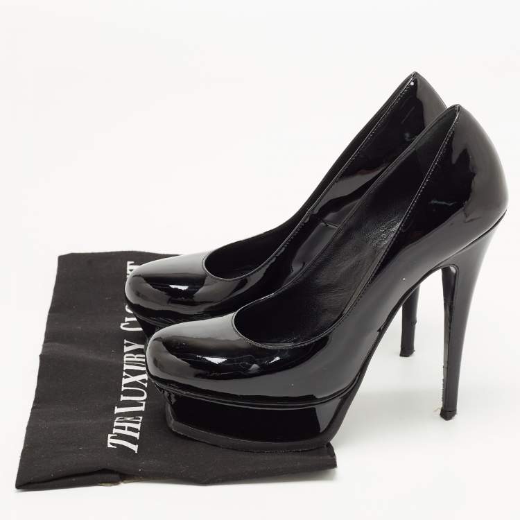 Pre Owned Yves Saint Laurent Black Patent Leather Platform Pumps Size 38