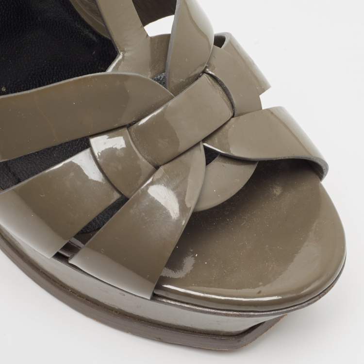 Pre Owned Yves Saint Laurent Grey Patent Tribute Sandals Size 37.5