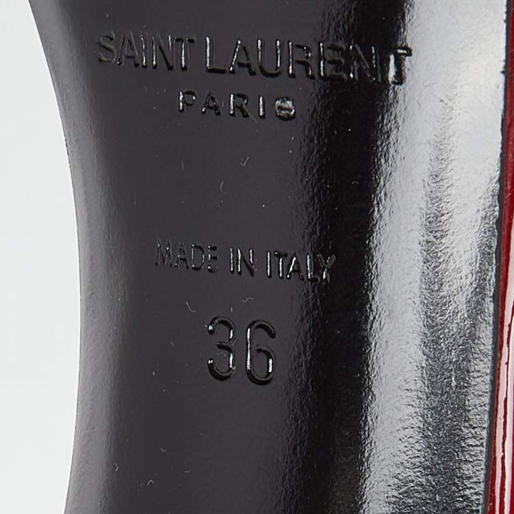Pre Owned Saint Laurent Red Patent Leather Ankle Strap Sandals Size 36