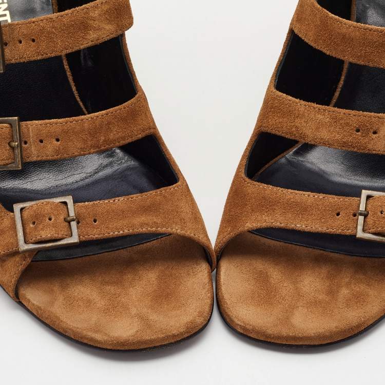 Pre Owned Yves Saint Laurent Brown Suede Strappy Sandals Size 38