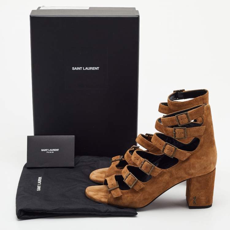Pre Owned Yves Saint Laurent Brown Suede Strappy Sandals Size 38