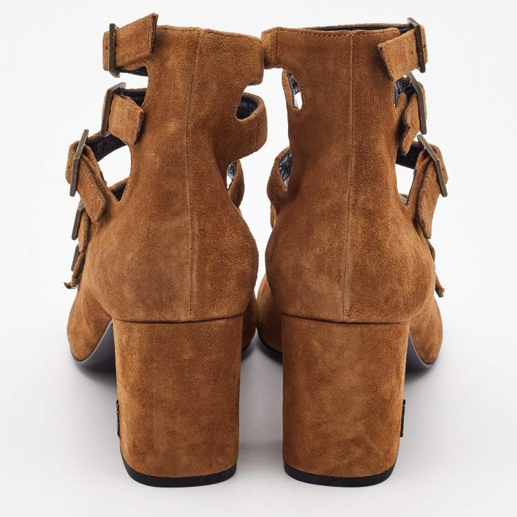 Pre Owned Yves Saint Laurent Brown Suede Strappy Sandals Size 38