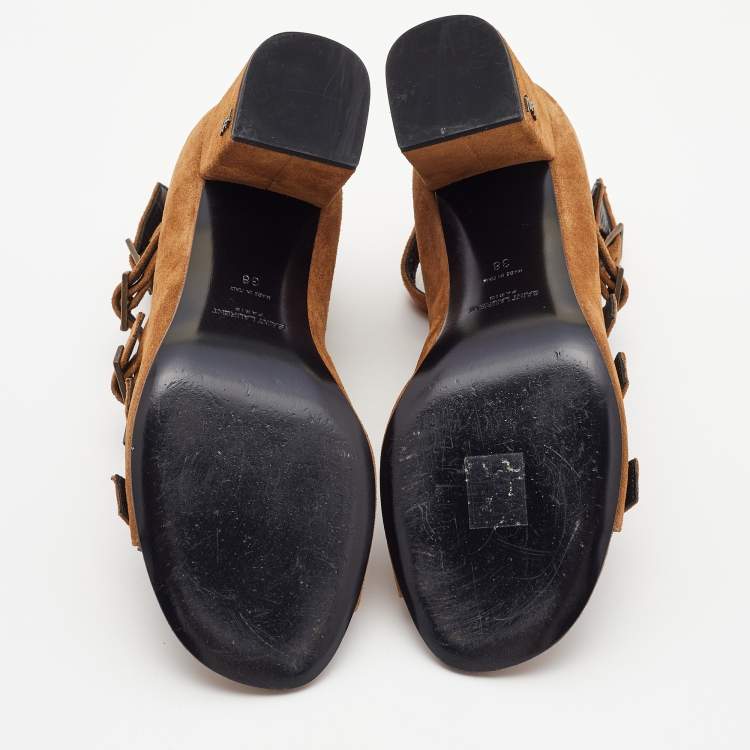 Pre Owned Yves Saint Laurent Brown Suede Strappy Sandals Size 38