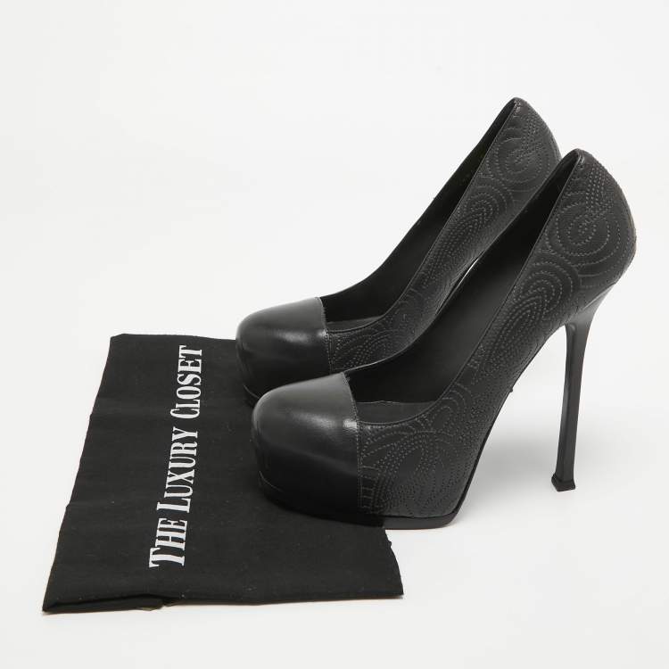 Pre Owned Yves Saint Laurent Green Leather Tribtoo Pumps Size 40