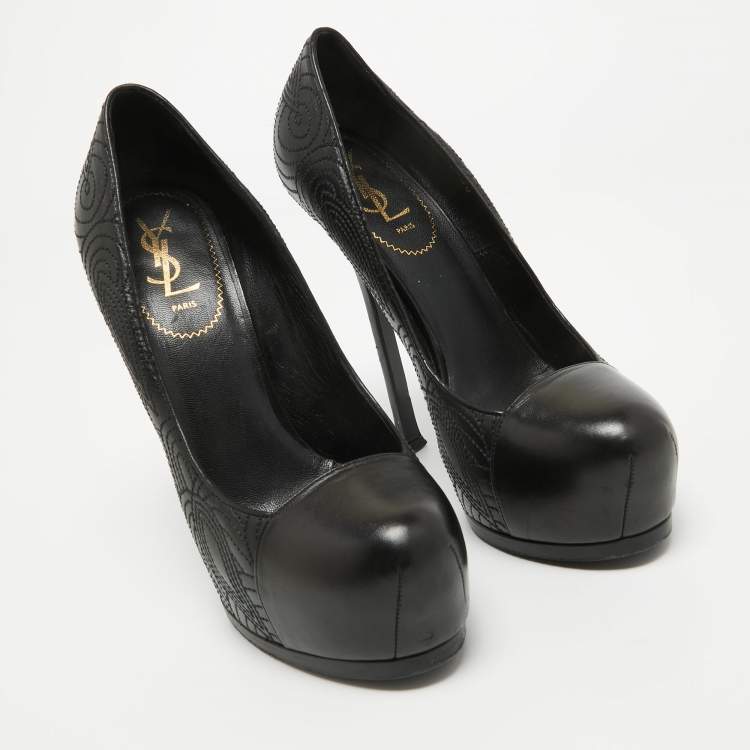 Pre Owned Yves Saint Laurent Black Leather Stitch Detail Tribtoo Pumps Size 40