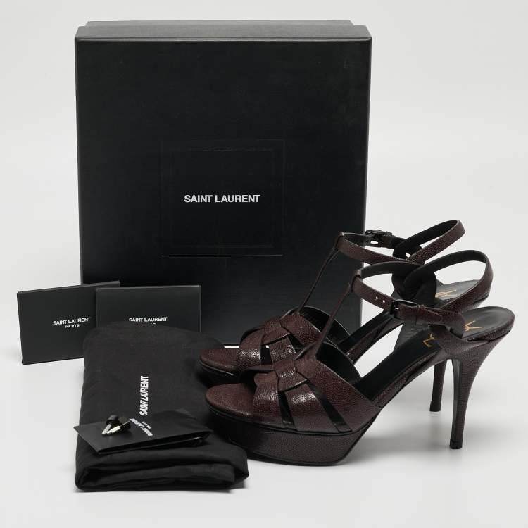مملوكة مسبقًا Yves Saint Laurent Burgundy Leather Tribute  Ankle Strap Sandals Size 40