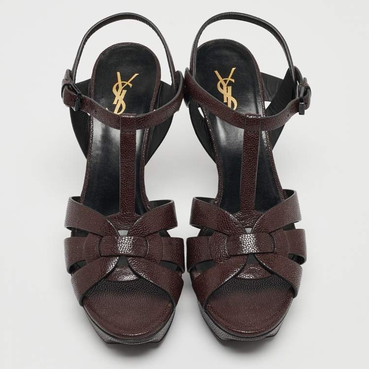مملوكة مسبقًا Yves Saint Laurent Burgundy Leather Tribute  Ankle Strap Sandals Size 40