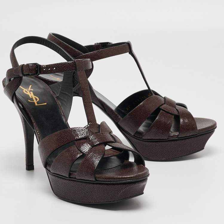 مملوكة مسبقًا Yves Saint Laurent Burgundy Leather Tribute  Ankle Strap Sandals Size 40