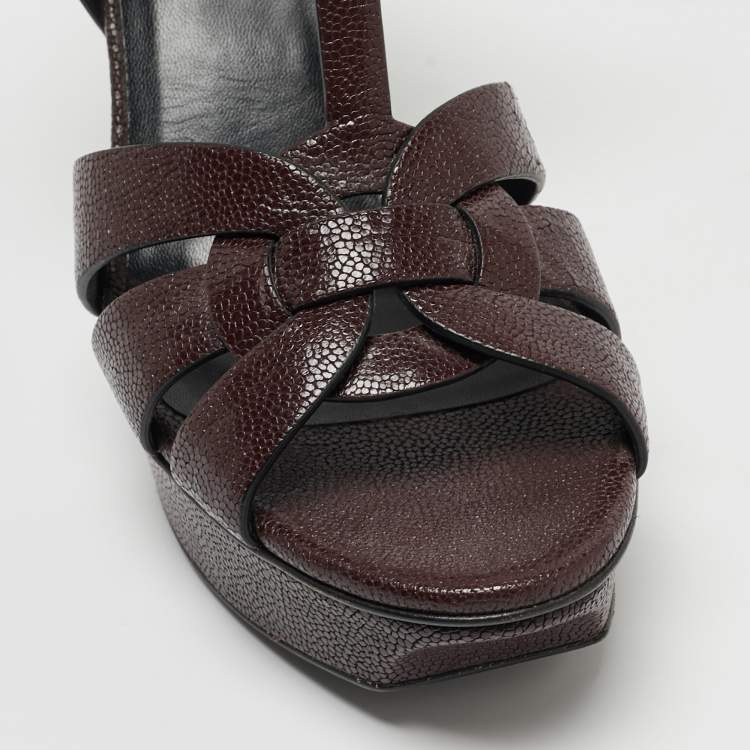 مملوكة مسبقًا Yves Saint Laurent Burgundy Leather Tribute  Ankle Strap Sandals Size 40