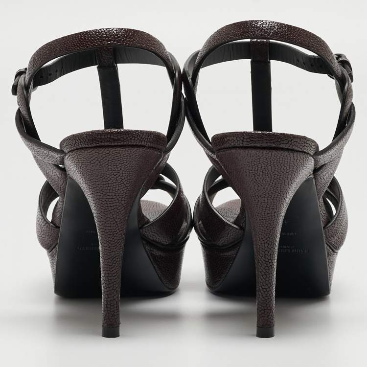 مملوكة مسبقًا Yves Saint Laurent Burgundy Leather Tribute  Ankle Strap Sandals Size 40