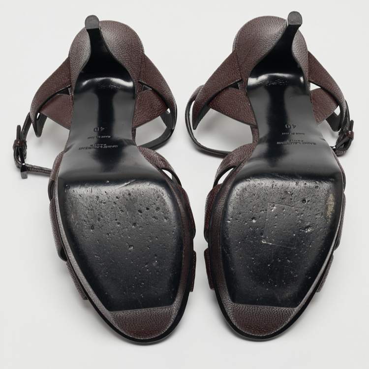 مملوكة مسبقًا Yves Saint Laurent Burgundy Leather Tribute  Ankle Strap Sandals Size 40