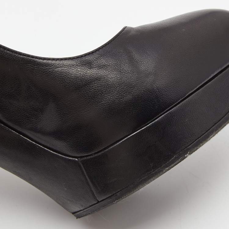 Pre Owned Yves Saint Laurent Black Leather Tribtoo Platform Pointed Toe Pumps Size 36
