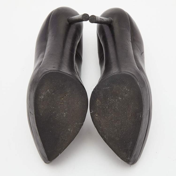 Pre Owned Yves Saint Laurent Black Leather Tribtoo Platform Pointed Toe Pumps Size 36
