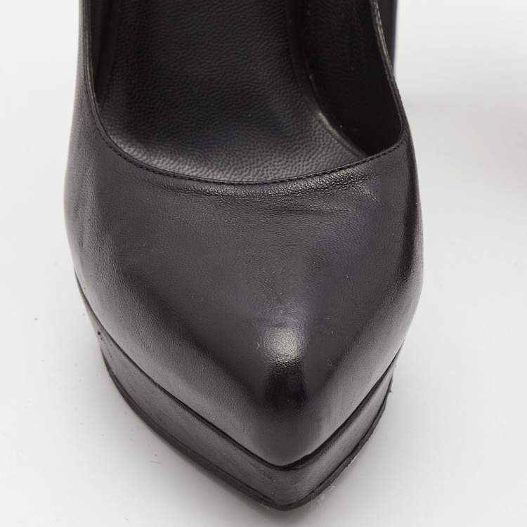 Pre Owned Yves Saint Laurent Black Leather Tribtoo Platform Pointed Toe Pumps Size 36