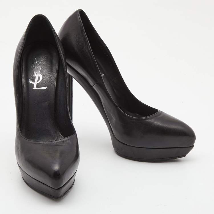 Pre Owned Yves Saint Laurent Black Leather Tribtoo Platform Pointed Toe Pumps Size 36