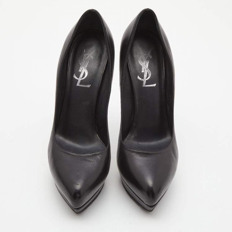 Pre Owned Yves Saint Laurent Black Leather Tribtoo Platform Pointed Toe Pumps Size 36