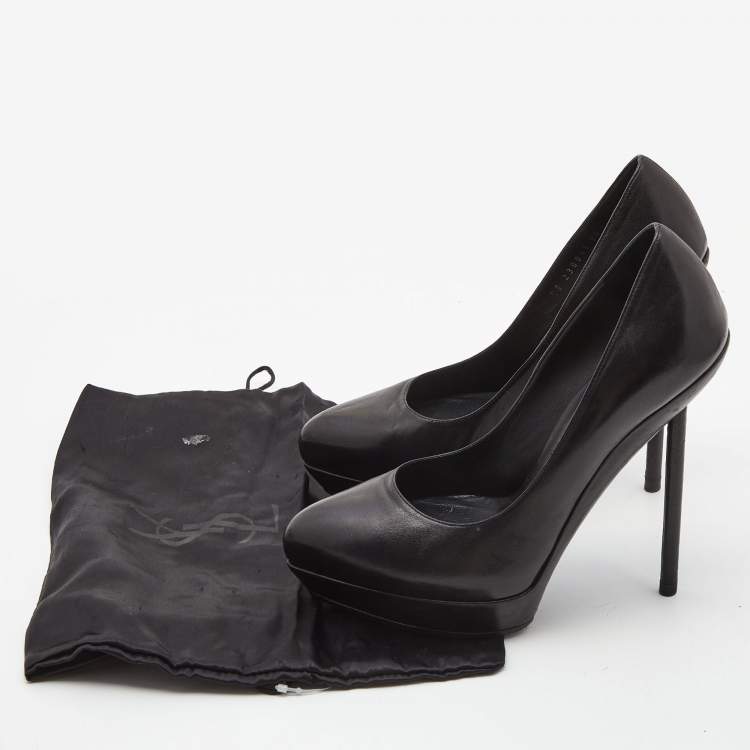 Pre Owned Yves Saint Laurent Black Leather Tribtoo Platform Pointed Toe Pumps Size 36