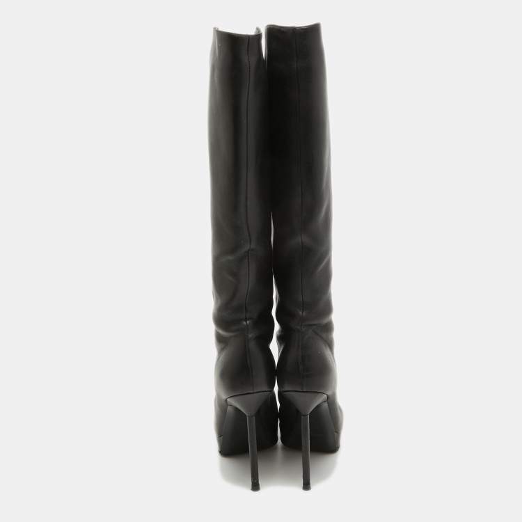 Pre Owned Yves Saint Laurent Black Leather Platform Knee Length Boots Size 36