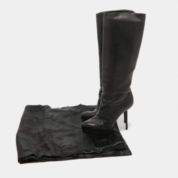 Pre Owned Yves Saint Laurent Black Leather Platform Knee Length Boots Size 36