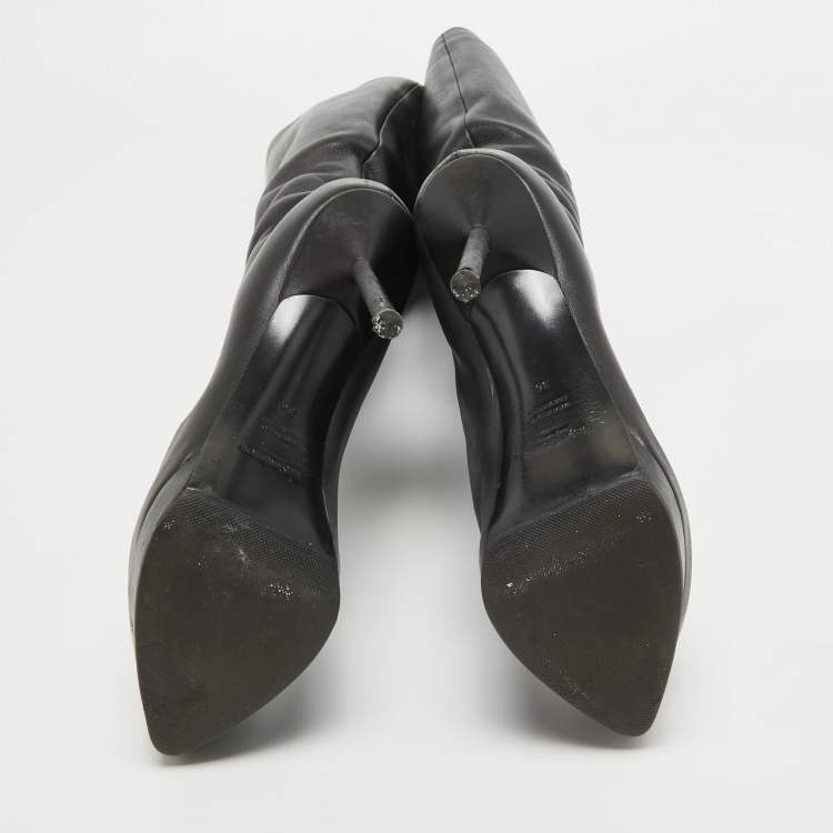 Pre Owned Yves Saint Laurent Black Leather Platform Knee Length Boots Size 36