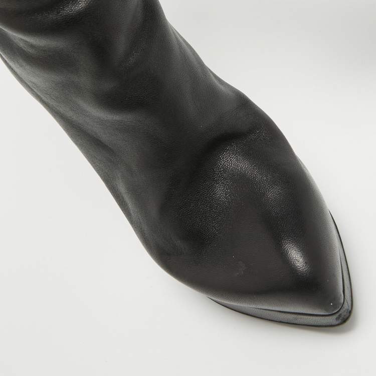 Pre Owned Yves Saint Laurent Black Leather Platform Knee Length Boots Size 36