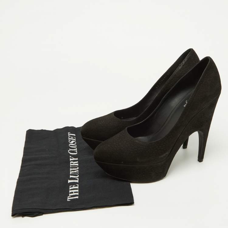 Pre Owned Yves Saint Laurent Black Textured Suede Platform Pumps Size 40