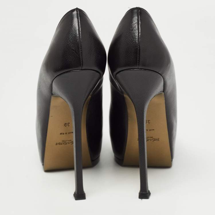 Pre Owned Yves Saint Laurent Black Leather Tribtoo Pumps Size 39