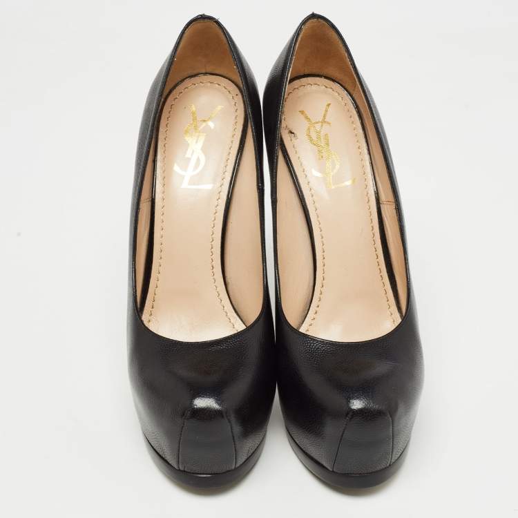 Pre Owned Yves Saint Laurent Black Leather Tribtoo Pumps Size 39