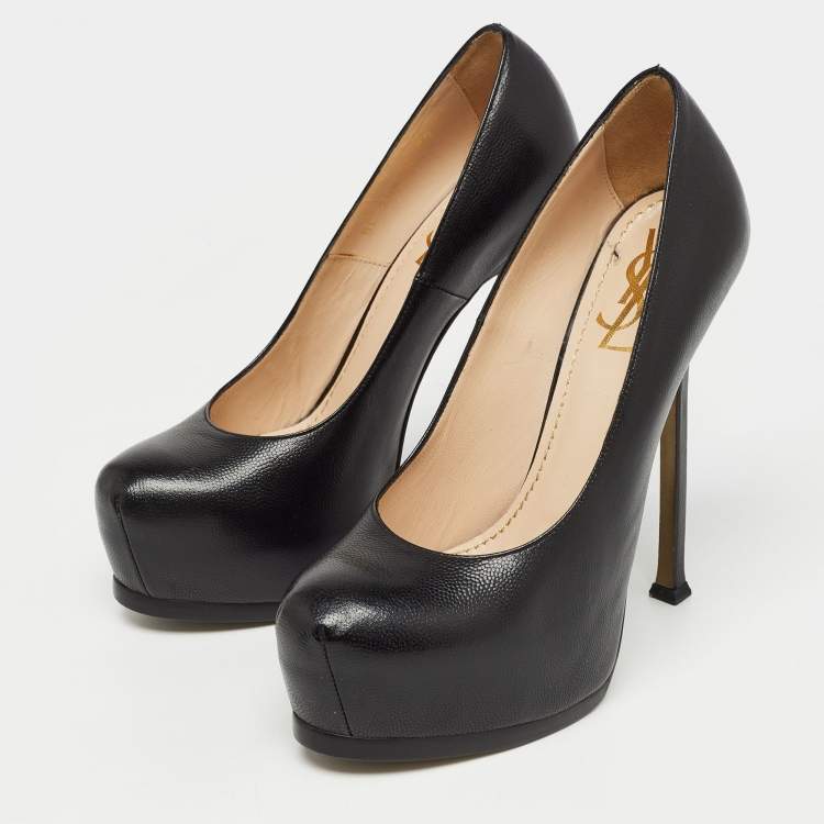 Pre Owned Yves Saint Laurent Black Leather Tribtoo Pumps Size 39