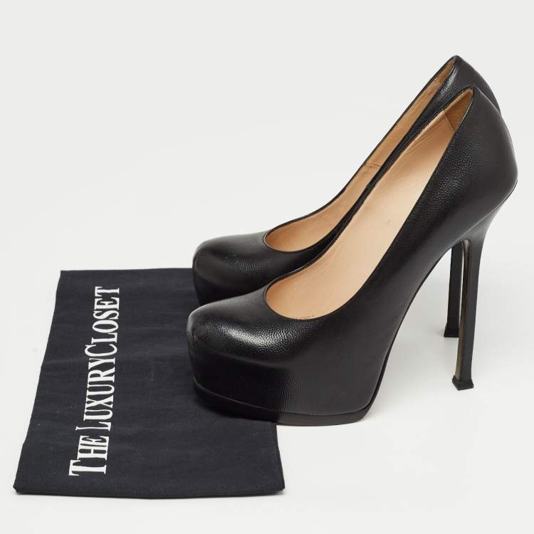 Pre Owned Yves Saint Laurent Black Leather Tribtoo Pumps Size 39