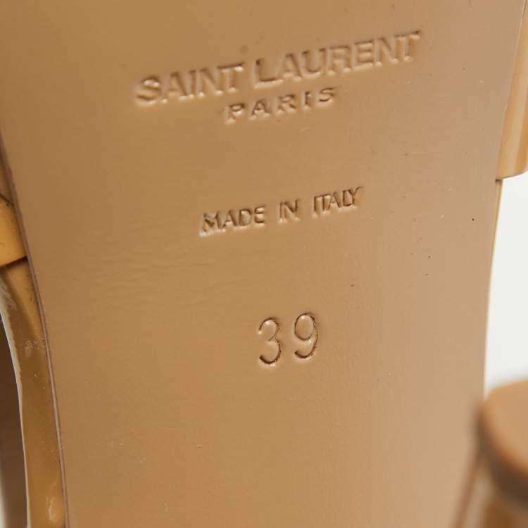 Pre Owned Saint Laurent Beige Patent  Tribute Sandals Size 39