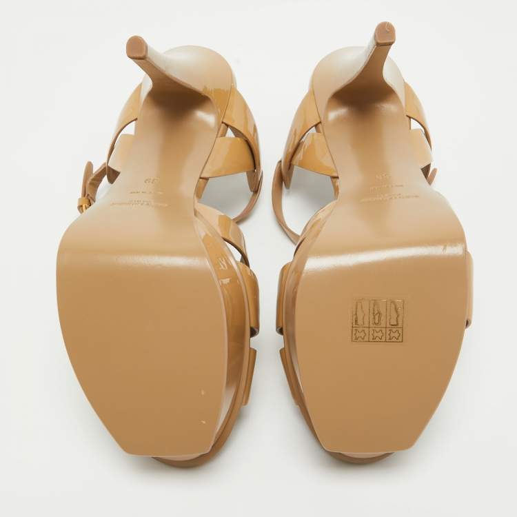 Pre Owned Saint Laurent Beige Patent  Tribute Sandals Size 39