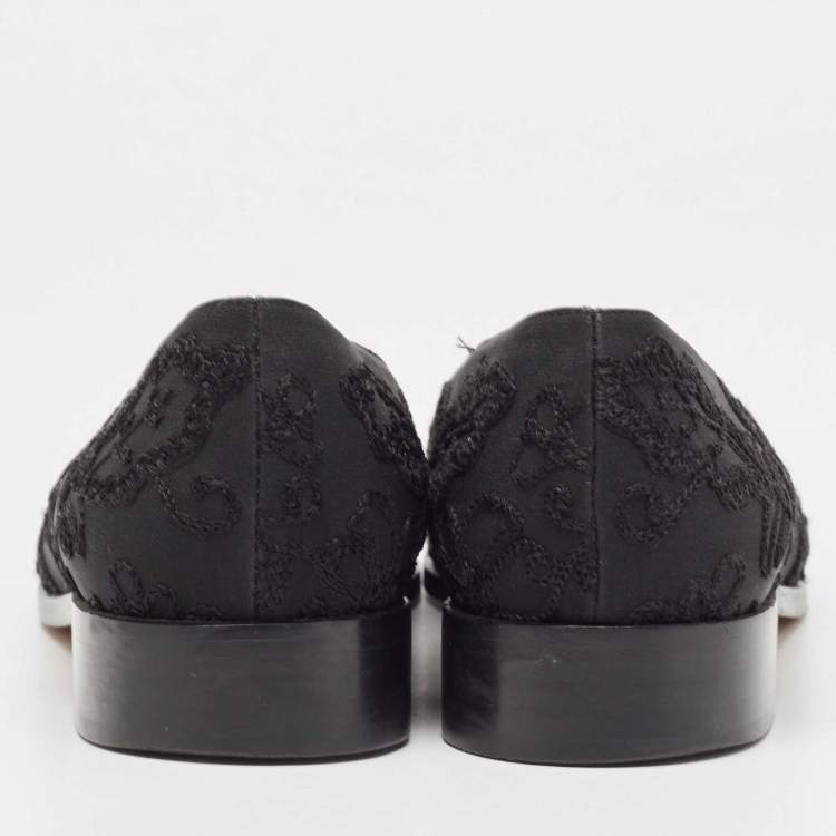 Pre Owned Yves Saint Laurent Black Embroidered Fabric Ballet Flats Size 38.5