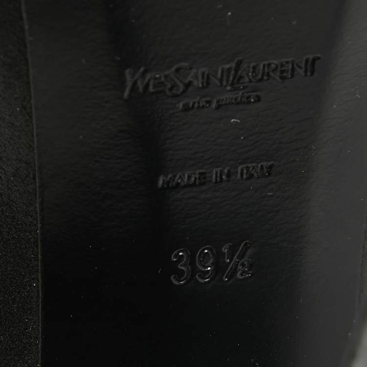 Pre Owned Yves Saint Laurent Black Leather and Wool Platform Mid Calf Boots Size 39.5