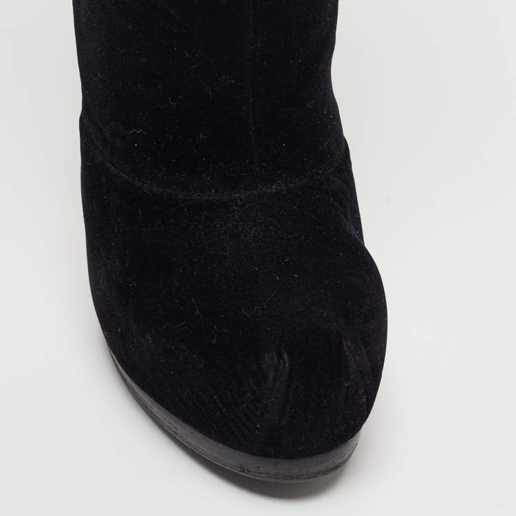 Pre Owned Yves Saint Laurent Black Velvet Ankle Boots Size 36