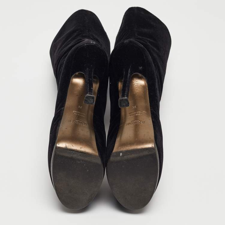 Pre Owned Yves Saint Laurent Black Velvet Ankle Boots Size 36