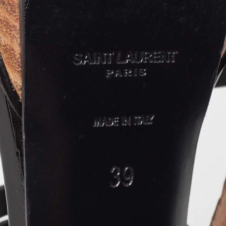 Pre Owned Yves Saint Laurent Black Patent Tribute Ankle Strap Sandals Size 39