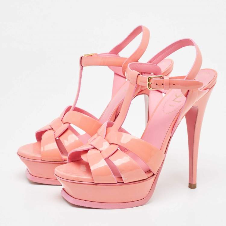 Pre Owned Yves Saint Laurent Pink  Patent Tribute Sandals Size 37