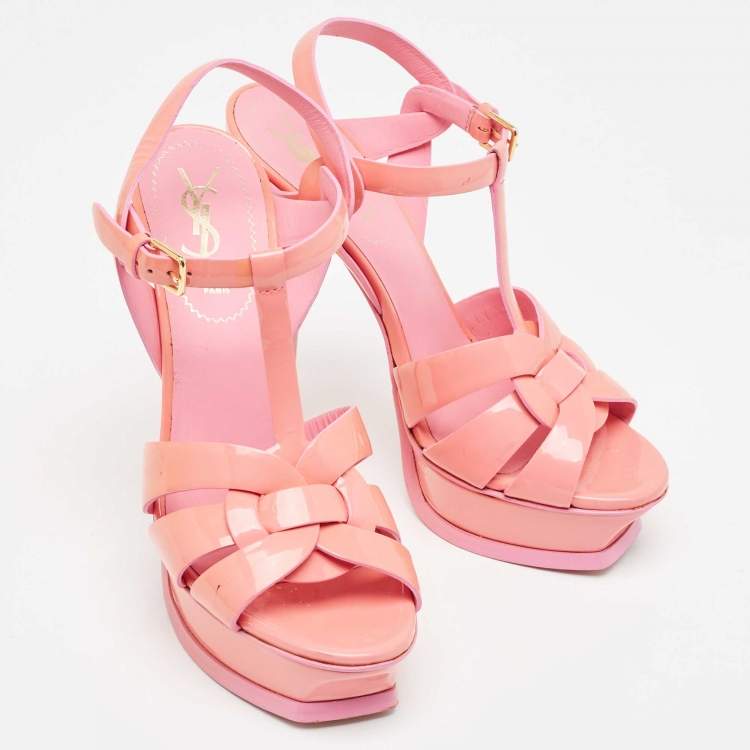 Pre Owned Yves Saint Laurent Pink  Patent Tribute Sandals Size 37