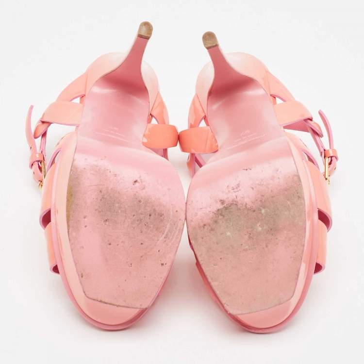 Pre Owned Yves Saint Laurent Pink  Patent Tribute Sandals Size 37