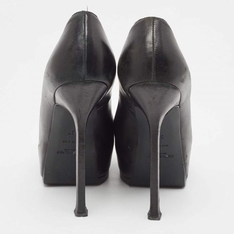 Pre Owned Yves Saint Laurent Black Leather Tribtoo Platform Pumps Size 37