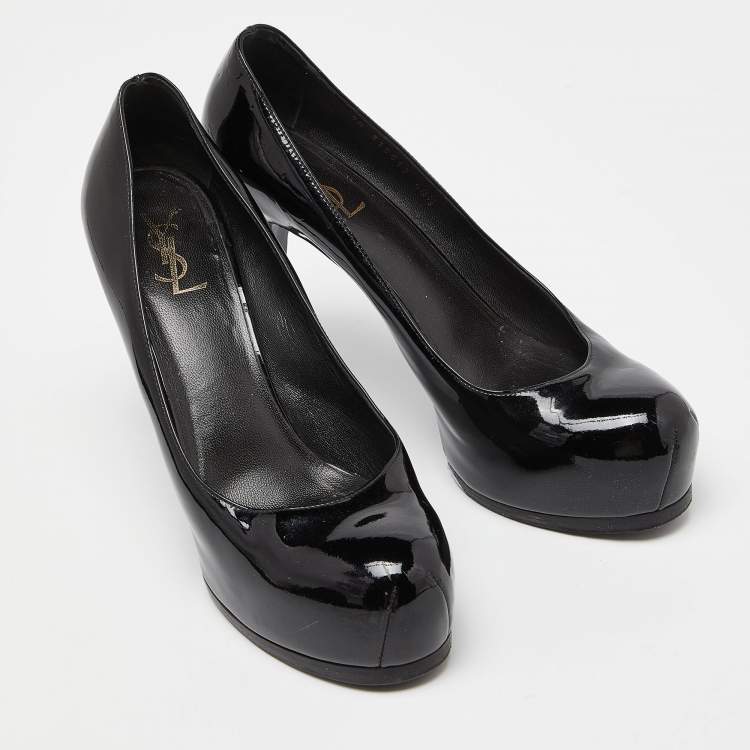Pre Owned Yves Saint Laurent Black Patent Leather Tribtoo Platform Pumps Size 40.5