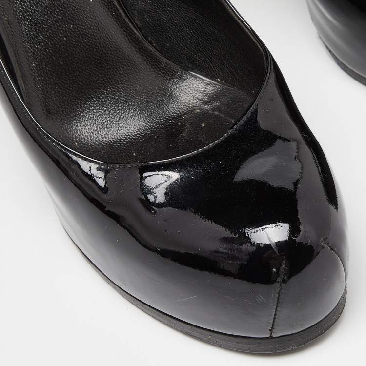 Pre Owned Yves Saint Laurent Black Patent Leather Tribtoo Platform Pumps Size 40.5