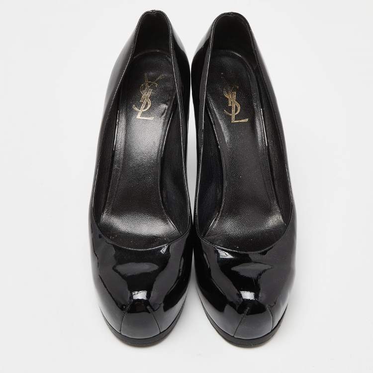 Pre Owned Yves Saint Laurent Black Patent Leather Tribtoo Platform Pumps Size 40.5