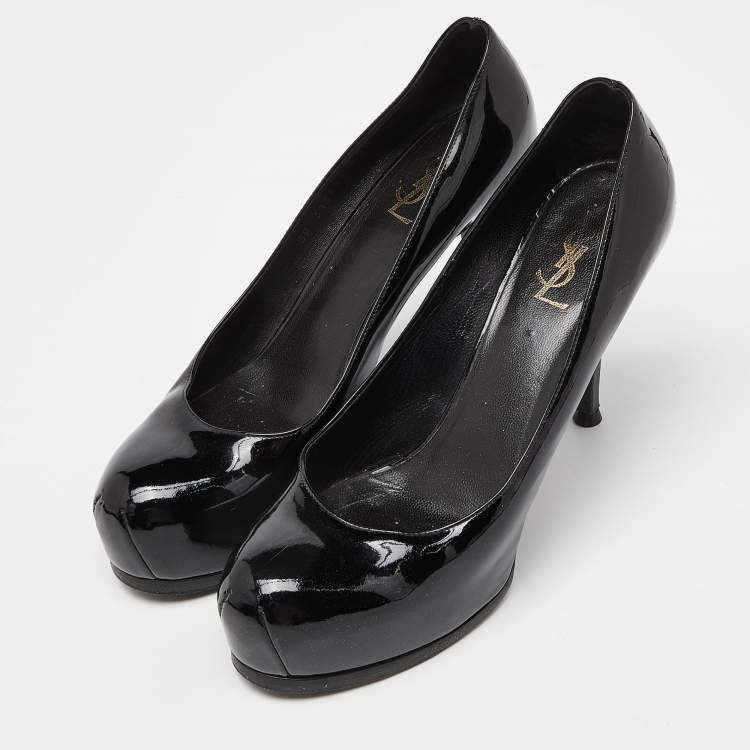 Pre Owned Yves Saint Laurent Black Patent Leather Tribtoo Platform Pumps Size 40.5
