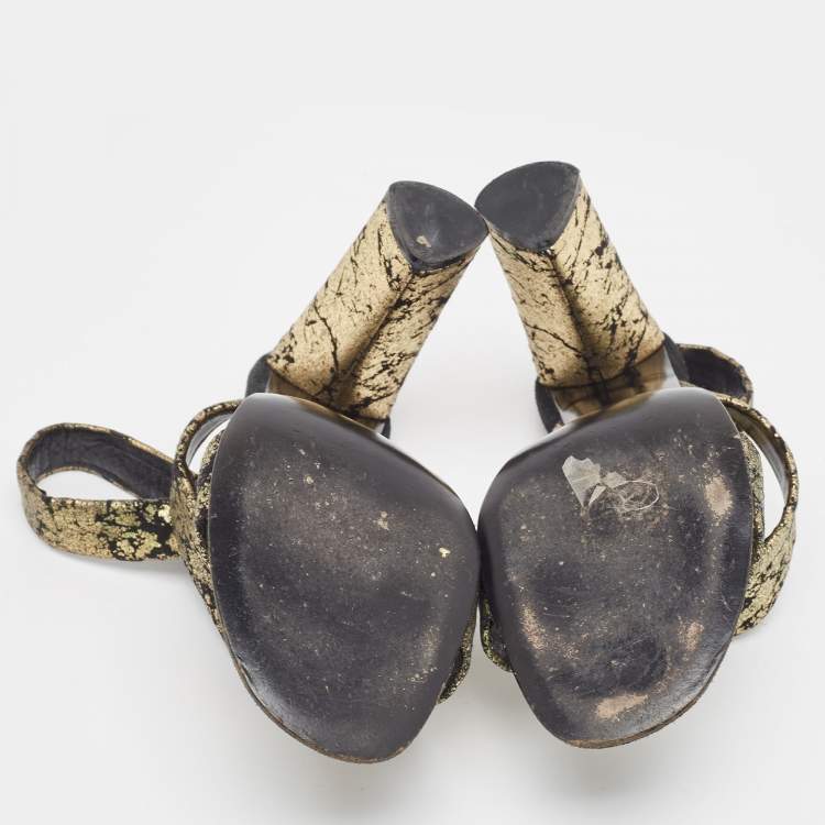 Pre Owned Yves Saint Laurent Gold/Black Suede Slingback Sandals Size 40