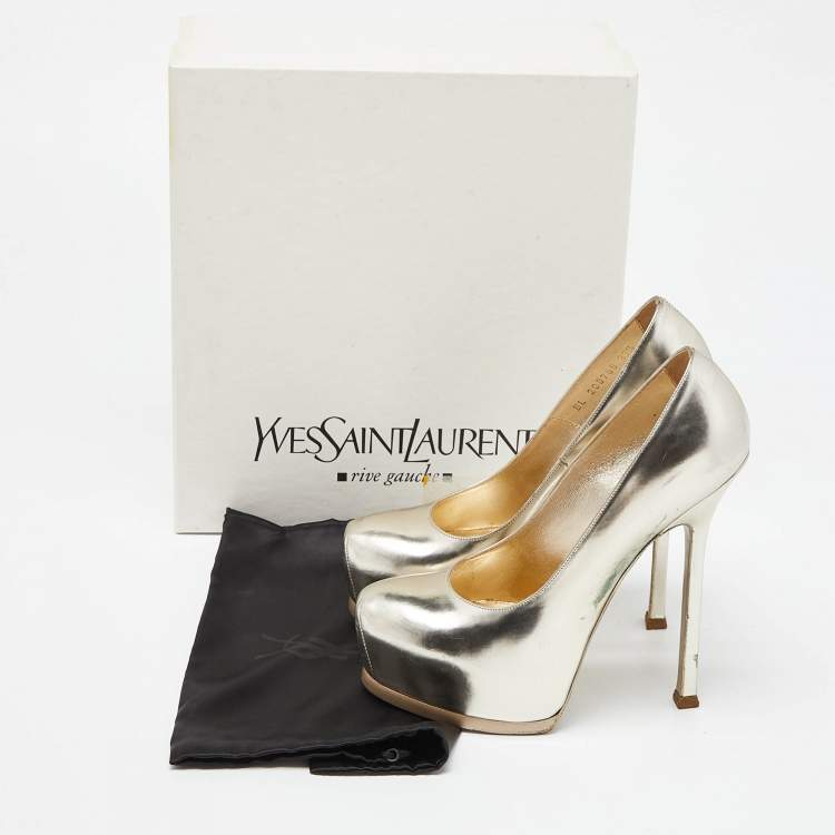 Pre Owned Yves Saint Laurent Light Gold Leather Tribtoo Platform Pumps Size 37.5